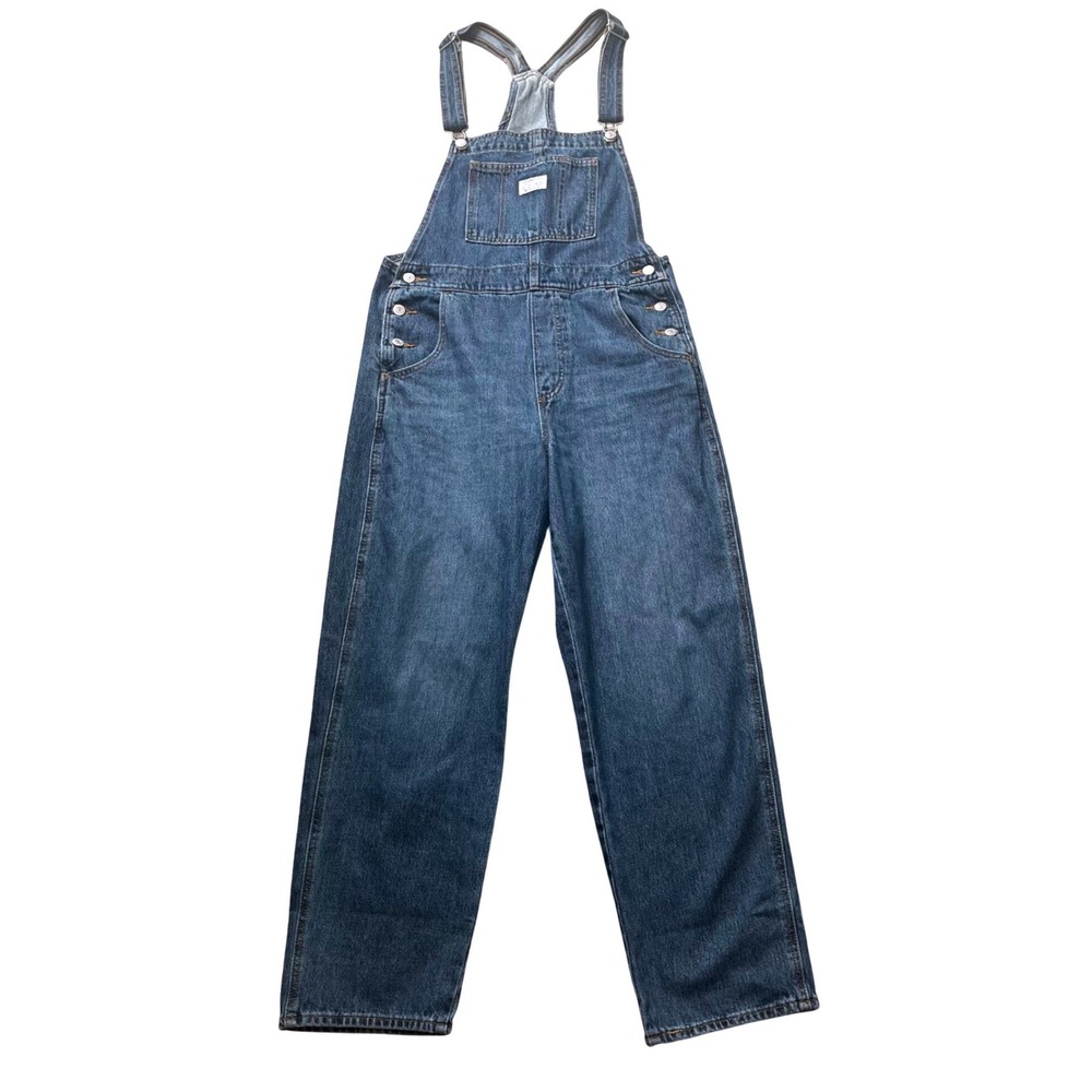 Levis Two Hourse Brand Women Medium Wash Denim Overalls Relaxed Straight Leg